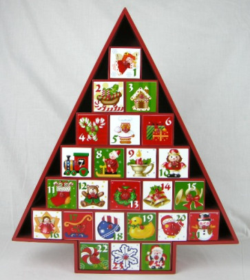 Home Bazaar Wooden Christmas Tree Advent Calendar with Treat-In-Drawer