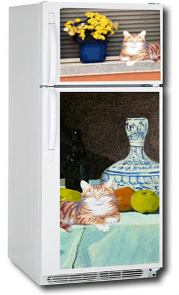 Appliance Art Lounging Cat Magnetic Refrigerator Appliance Cover in Two Models-Top & Bottom