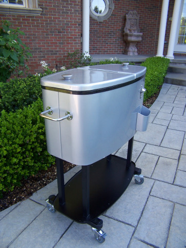 Oakland Living Oval Steel Patio Cooler Cart, Metallic Silver 