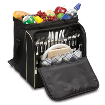 Picnic Time Verdugo Insulated Picnic Tote Service for 4-Black w/Tan