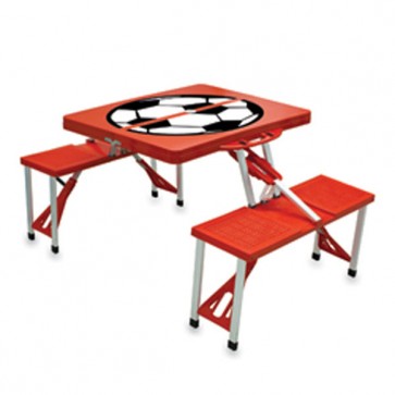 Picnic Time Picnic Table Portable table with 4 bench seats folds into carrying case-Red w/Soccer