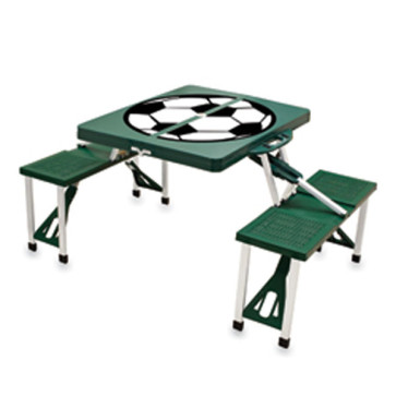Picnic Time Picnic Table Portable table with 4 bench seats folds into carrying case-Hunter Green w/Soccer