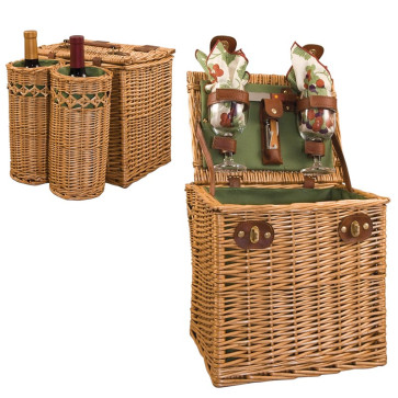 Picnic Time 122-15 Vino 10.75" Willow basket w/wine & cheese service for 2-Pine Green - 515