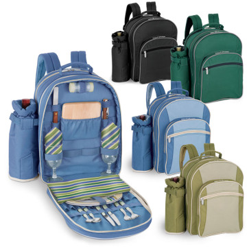 Picnic Time Capri Insulated picnic backpack w/wine duffel & dlx service for 2-Black/Grey 175