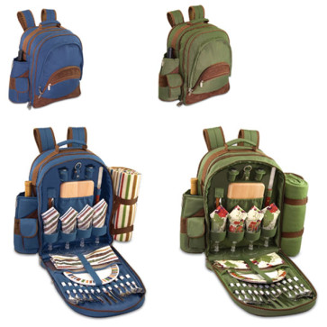 Picnic Time Cambria Dlx 16.5 inch Backpack w/ wine duffel & dlx service for 4 w/blanket-Pine Green 515