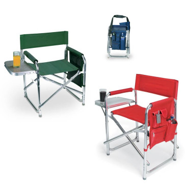 Picnic Time Sports Chair Aluminum chair w/fold-out table, ins. drink holder-Black