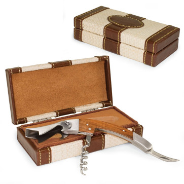 Picnic Time Elan Stainles steel, waiter-style corkscrew w/rosewood in burled wood box-Cabana Collection