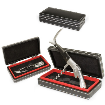 Picnic Time Elan Stainles steel, waiter-style corkscrew w/rosewood in burled wood box-Black/Sliver and Black