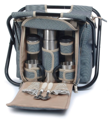 Picnic & Beyond Sightseer Coffee/Tea Tote & Folding Chair Light Blue