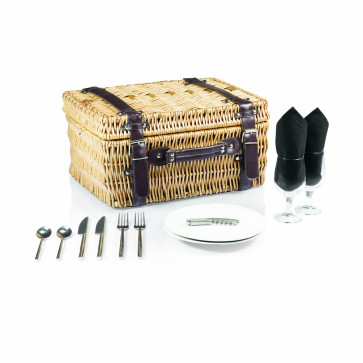 Picnic Time Champion Picnic Basket Black Lining and Napkins Dark Brown Leatherette Straps