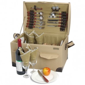 Picnic and Beyond Wooden Picnic Basket for 4 Tan Picnic Box