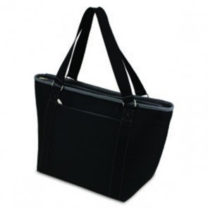 Picnic Time Topanga Lg, insulated shoulder tote w/waterproof liner-Black W/ Grey Trim