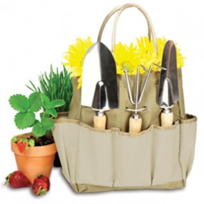 Picnic Time Large Garden Tote With Tools-Khaki with Cream