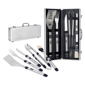 Picnic Time Fiero BBQ case w/knife, brush, tongs, spatula w/aluminum handles-179 Black interior