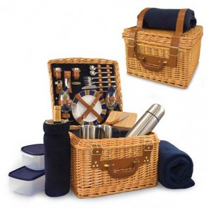 Picnic Time Canterbury English-style willow basket premium picnic set for 2-Navy 915