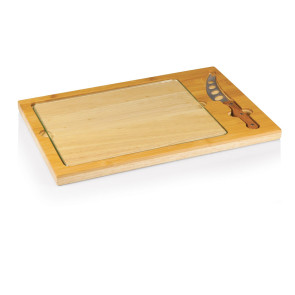Picnic Time Icon Cutting Board Tray and Knife Set Rubberwood and Bamboo