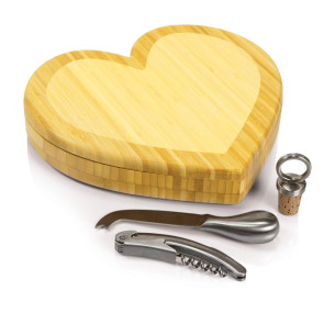 Picnic Time Heart Cutting Board Bamboo