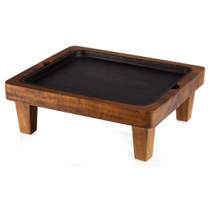 Picnic Time Raccolta Serving Pedestal with Inlaid Iron Griddle Small 11 inch Acacia